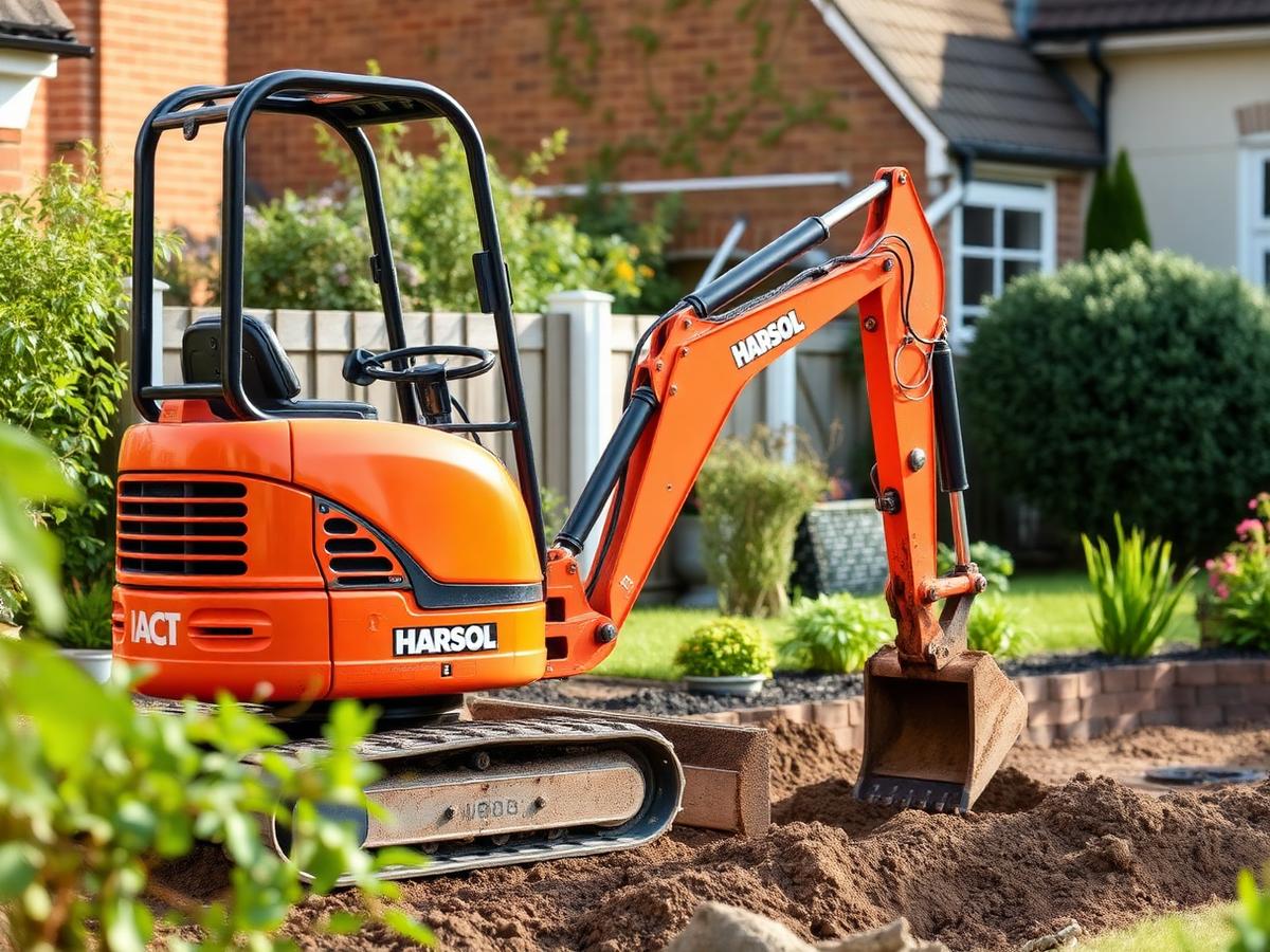 Mini excavator working on a garden groundwork job